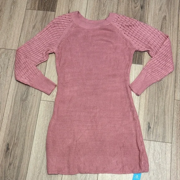 Cupshe NWT M Dusty Pink Sweater HONEY COMB SLEEVES SOFT COMFY CUTE Dress - Picture 5 of 6